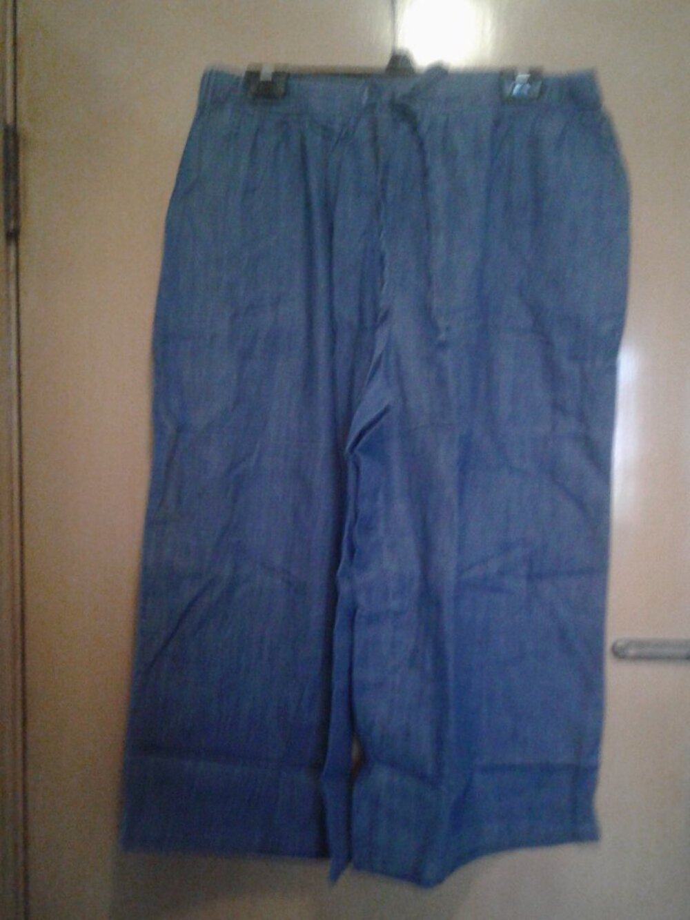 Woman Within Drawstring Stonewash Denim Capri Pants w/Pockets Size 22W NIP